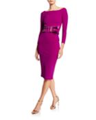 Bateau-neck 3/4-sleeve Belted Dress