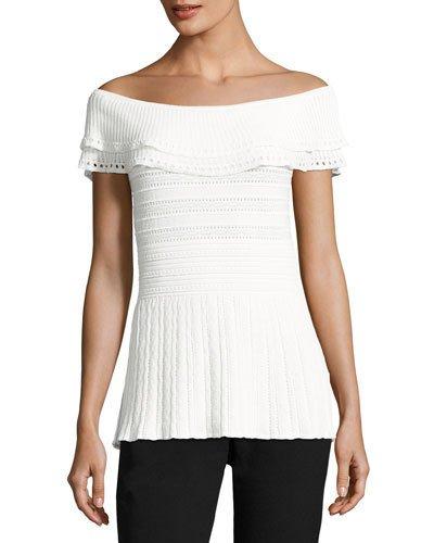 Off-the-shoulder Peplum Blouse, Ivory