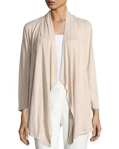 Linen-blend 3/4-sleeve Cardigan, Khaki