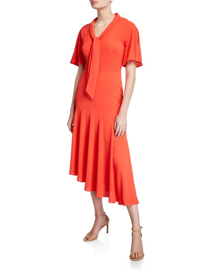 Asymmetric Drop-neck Tie Dress