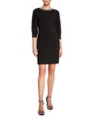 Long-sleeve Knit Dress W Pearl Neck