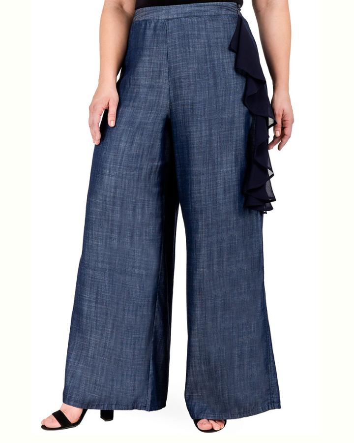 Plus Size Side Ruffle Tencel Palazzo Pants