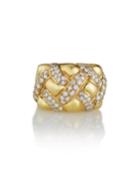 Estate 18k Yellow Gold Woven-diamond Ring,