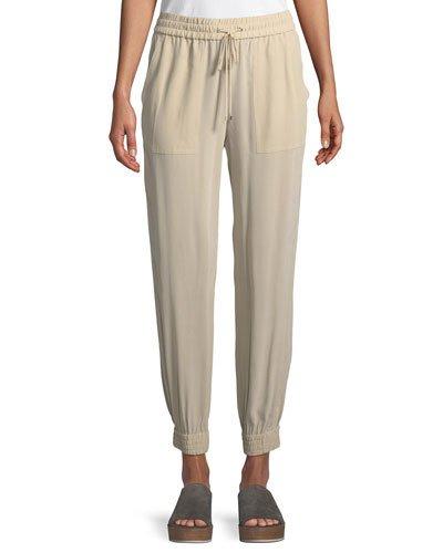 Cortlandt Summer Silk Jogger Pants, Beige