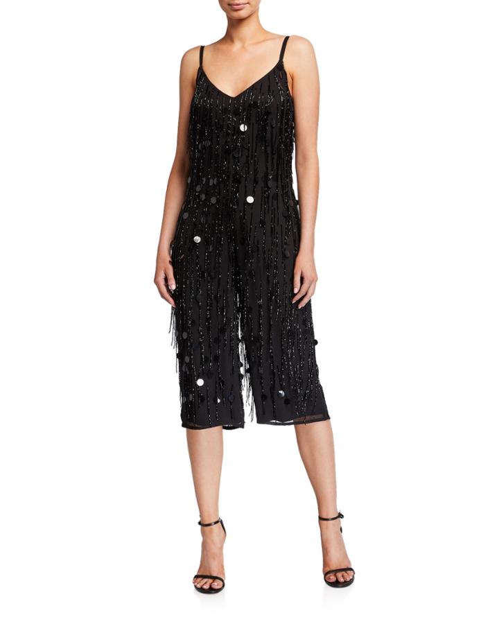 Beaded Fringe Sleeveless Knee-length Jumpsuit
