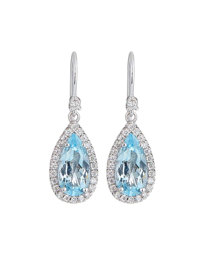 14k White Gold Diamond & Topaz Pear Earrings, Blue