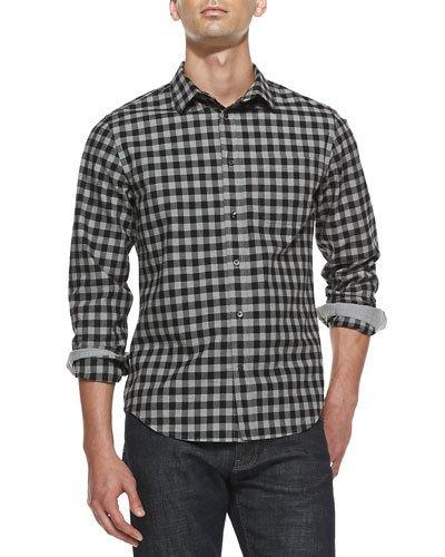 Check Cotton-flannel Shirt, Dark Gray