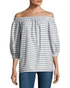 Karlee Striped Off-the-shoulder Top, Blue/white