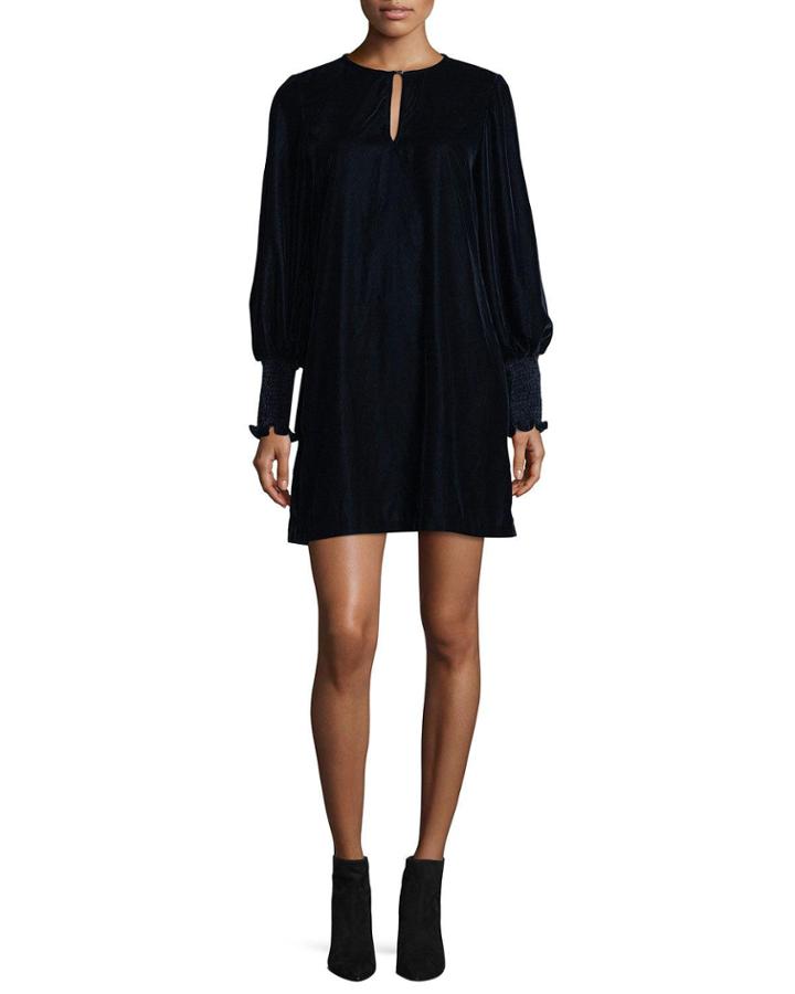 Dores Bishop-sleeve Velvet Dress