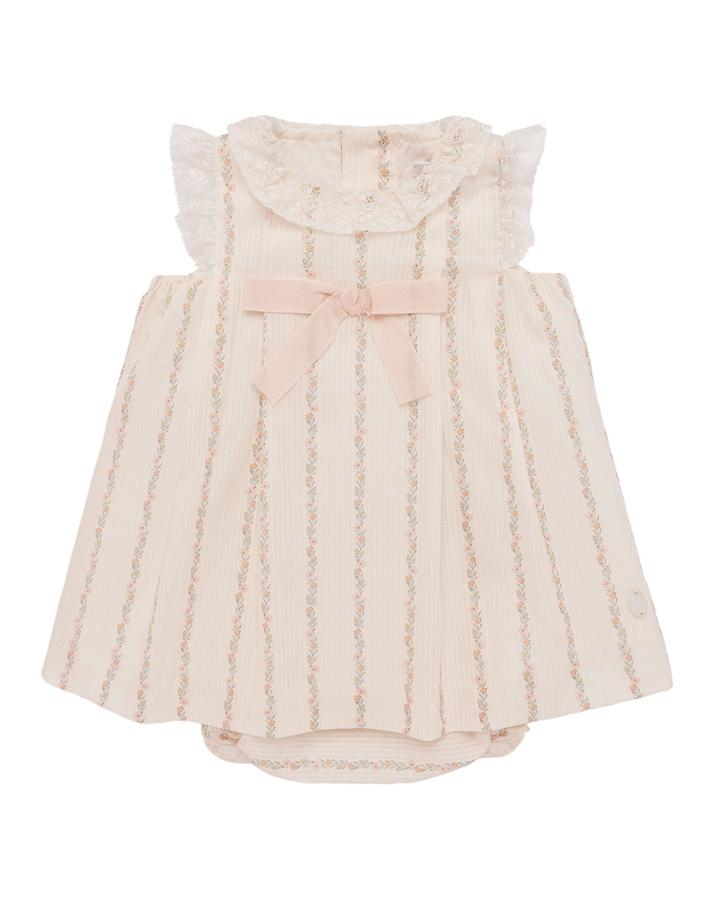 Lace-trim Floral Striped Dress W/ Bloomers, Size