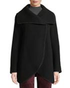 Asymmetric Long-sleeve Wool-blend Wrap Jacket, Black
