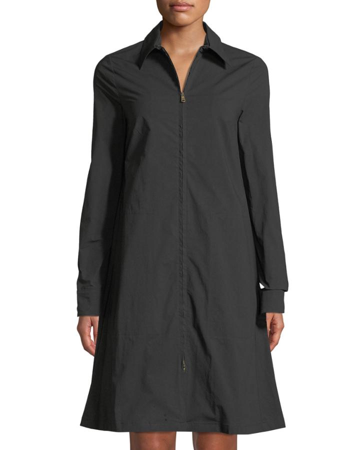 Double-zip Collared A-line Dress