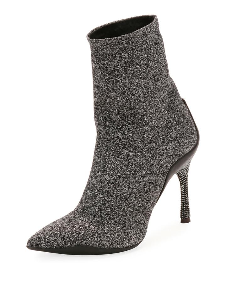 Stretch Metallic Booties With Crystal Heel