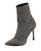 Stretch Metallic Booties With Crystal Heel