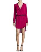 Long-sleeve Cowl-neck Shirtdress, Garnet