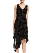 Sleeveless Velvet Leaf Midi Dress, Black