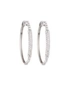 18k White Gold Beaded Pave Diamond Hoop Earrings