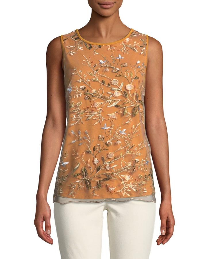 Embroidered-mesh Front Tank