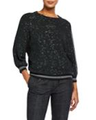 Tripled Cashmere/silk Paillette Sweater W/ Banded Trim