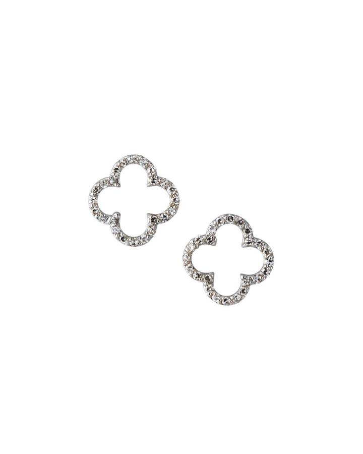 14k White Gold Diamond Open Clover Earrings