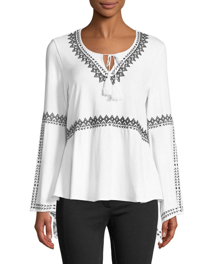 Embroidered Jersey Peasant Blouse