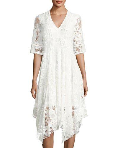 High-low Mesh-lace Dress, White
