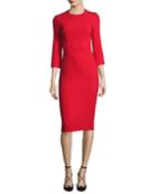 Boucle Crepe 3/4-sleeve Sheath Dress, Crimson