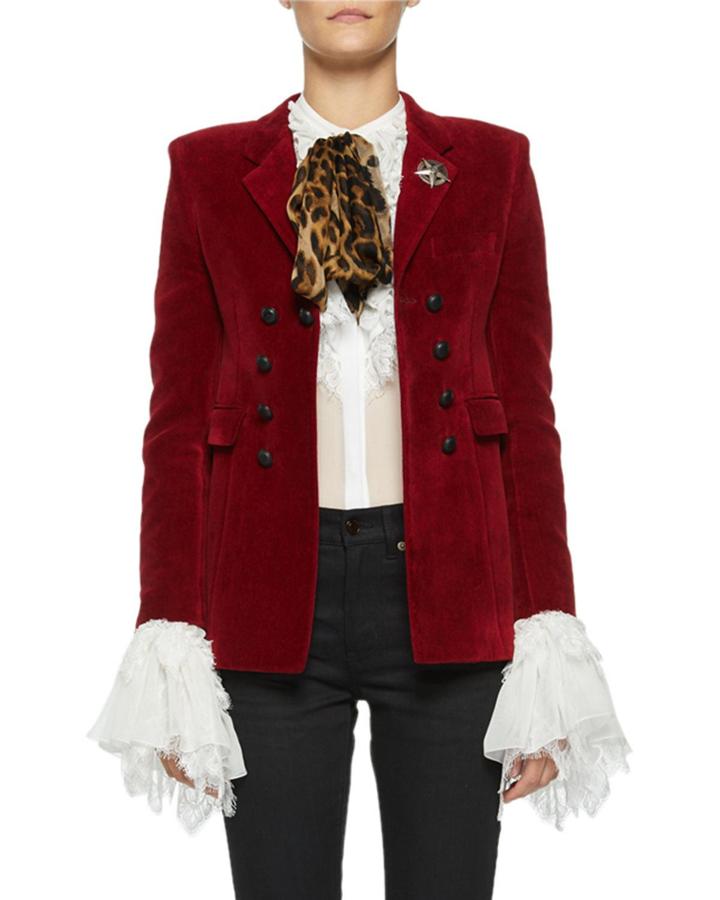 Spencer Velvet Patch-pocket Blazer Jacket