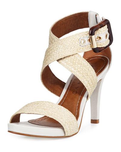 Ana Woven & Leather Dress Sandal, White Pattern