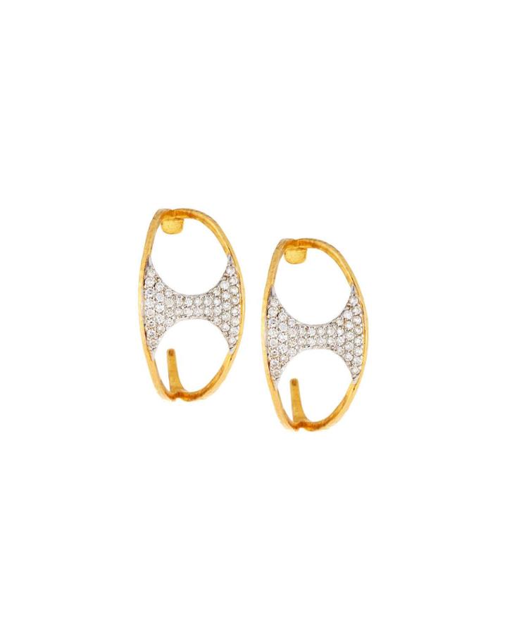22k Tuxedo Pav&eacute; Half Hoop Earrings