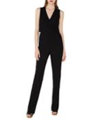 Sleeveless V-neck Front-zip Straight-leg Jumpsuit