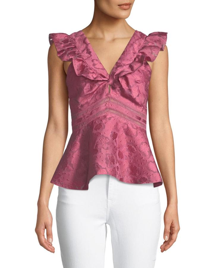 Aly Sleeveless Floral Jacquard Peplum Blouse