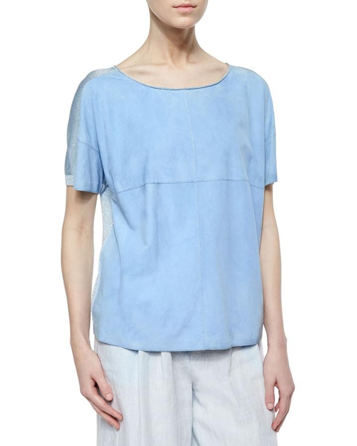 Lafayette 148 New York Tate Short-sleeve Suede Knit Tee, Women's, Size: Small, Crystal Blue