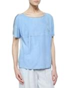 Lafayette 148 New York Tate Short-sleeve Suede Knit Tee, Women's, Size: Small, Crystal Blue