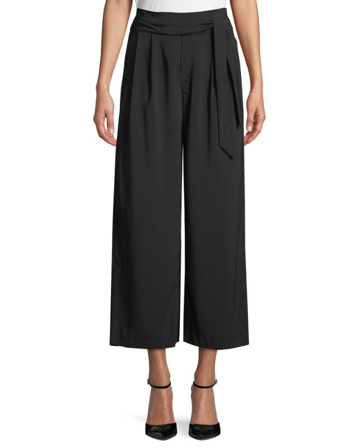 Woven Tie-waist Pull-on Wide-leg Pants