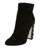 Suede Pearly-heel Ankle Boot