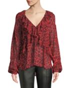 Realize Animal-print Ruffle Long-sleeve Top