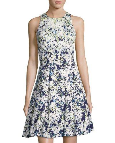 Cotton-blend Floral-print Dress, Blue Pattern