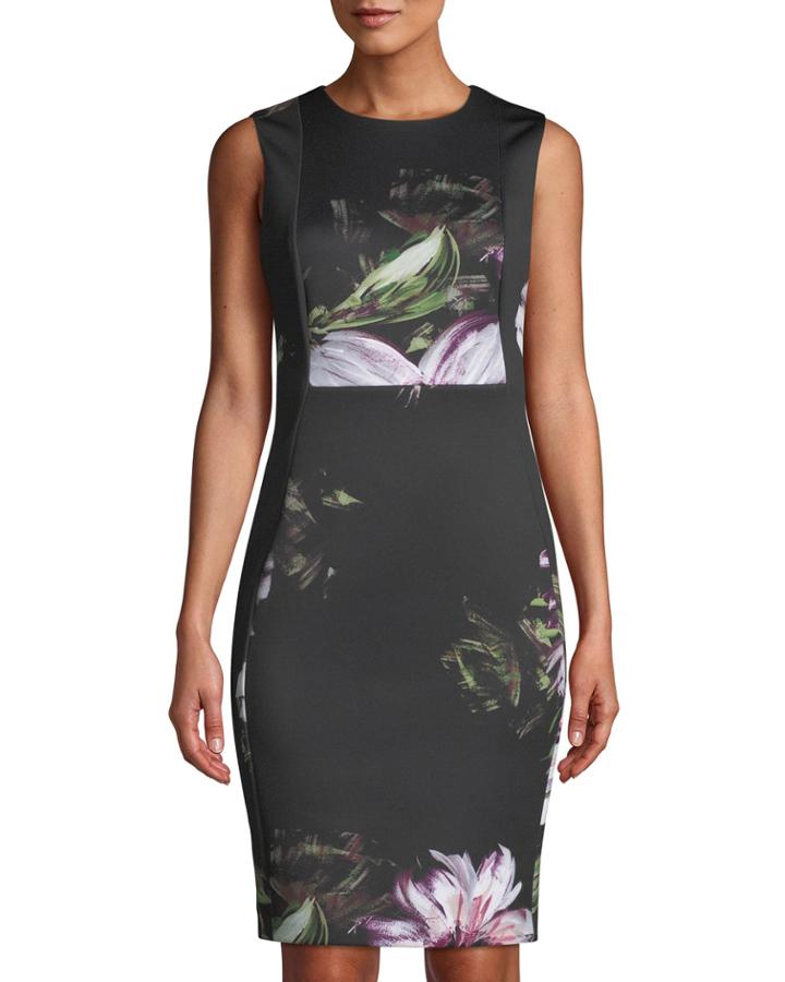 Sleeveless Floral-print Scuba