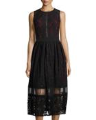 Lace-overlay Midi Dress, Black/red