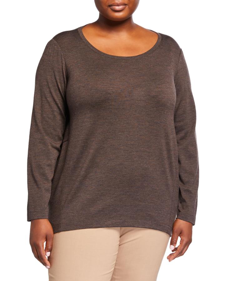 Plus Size Long-sleeve Wool-blend Top