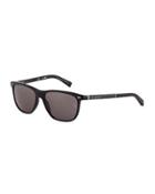 Rounded Square Plastic Sunglasses, Black/smoke