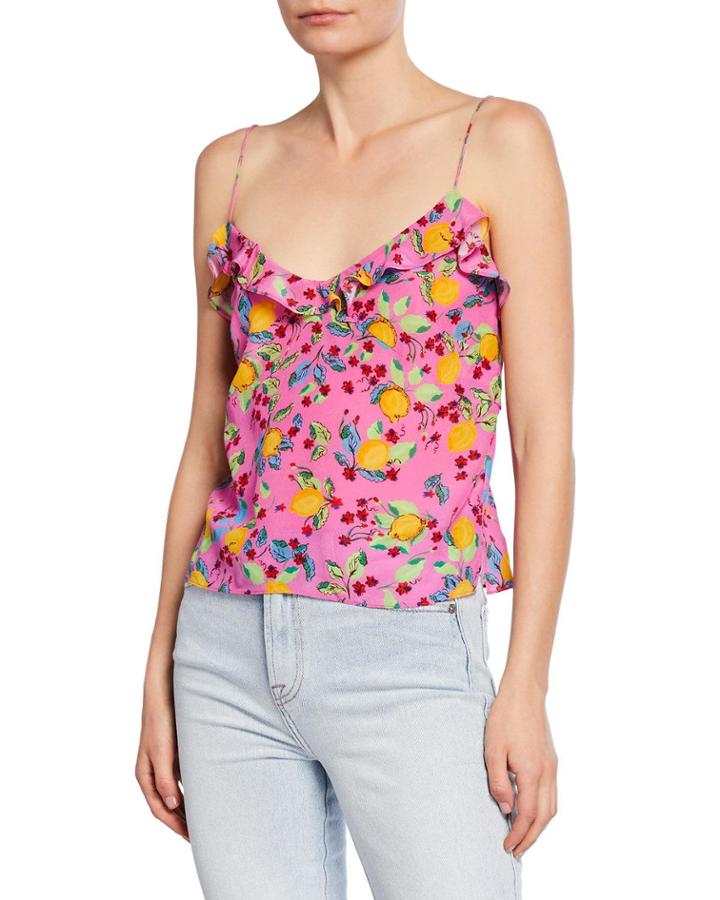 Ani Printed Spaghetti-strap Ruffle Cami