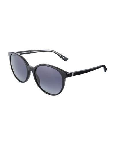 Round Two-tone Havana Plastic Sunglasses, Black/white