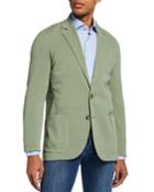 Men's Basic Knit Three-button Jacket, Olive