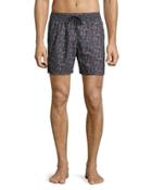 Mosaic-print Swim Trunks, Black Pattern