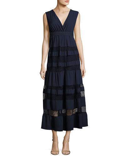 Lace-inset Maxi Dress, Navy
