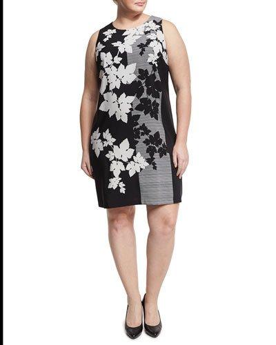 Floral-print Sleeveless Sheath Dress, Black,
