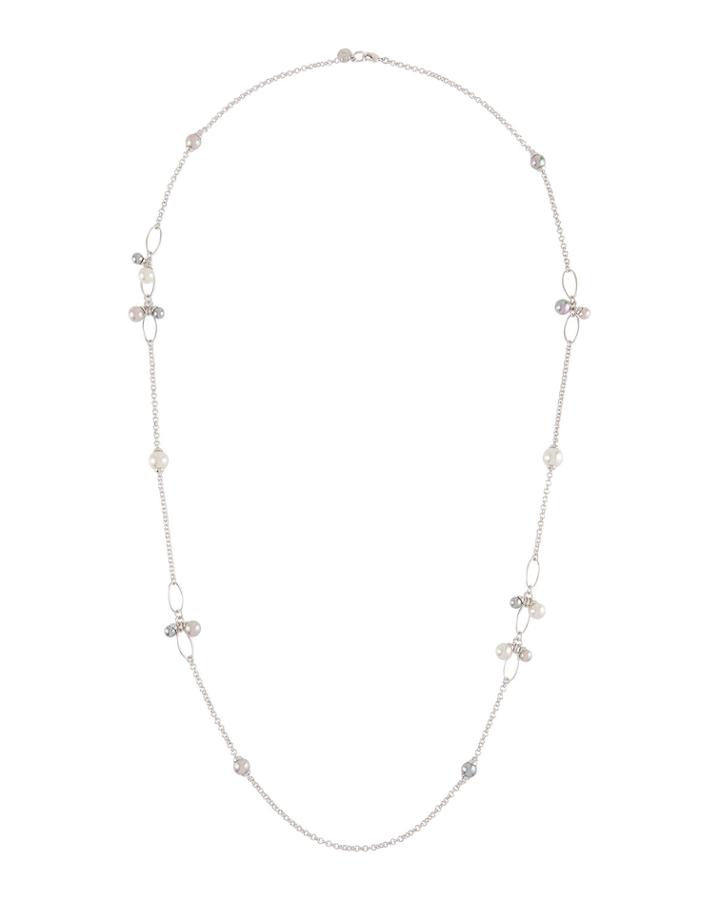 Modern Metal Pearl Station Necklace