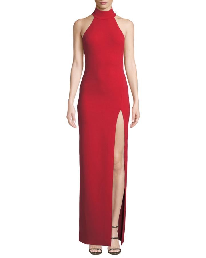 Zadid High-neck Halter Front-split Gown